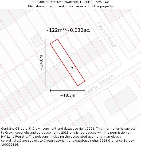 5, CYPRUS TERRACE, GARFORTH, LEEDS, LS25 1AP: Plot and title map