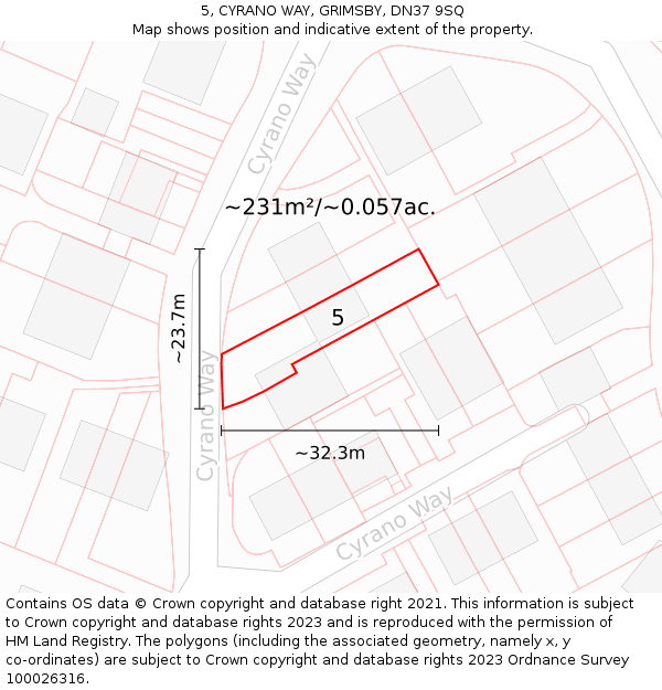 5, CYRANO WAY, GRIMSBY, DN37 9SQ: Plot and title map