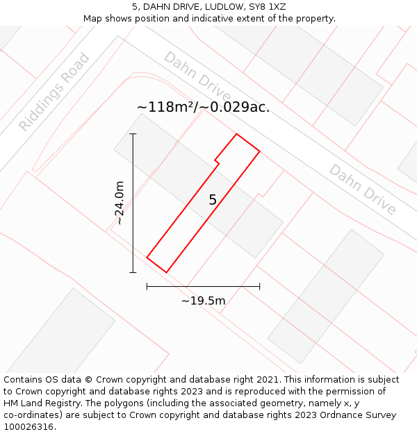 5, DAHN DRIVE, LUDLOW, SY8 1XZ: Plot and title map