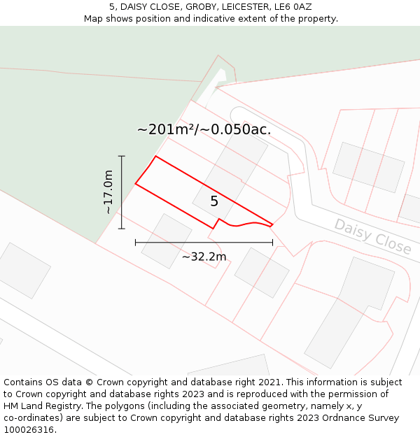 5, DAISY CLOSE, GROBY, LEICESTER, LE6 0AZ: Plot and title map