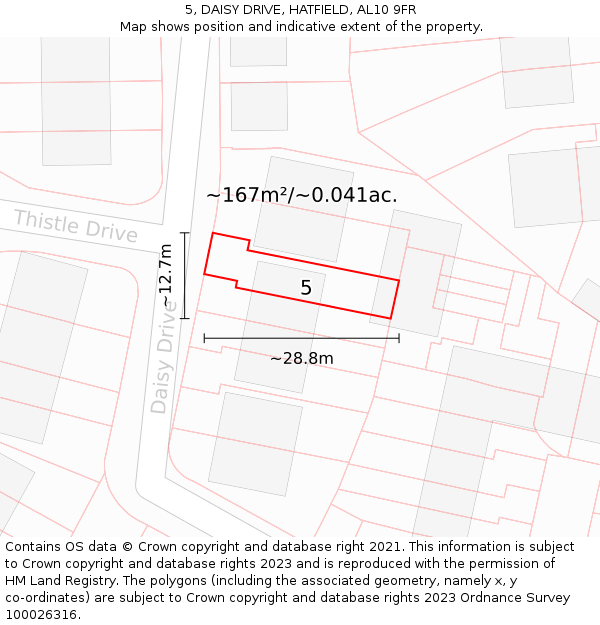 5, DAISY DRIVE, HATFIELD, AL10 9FR: Plot and title map