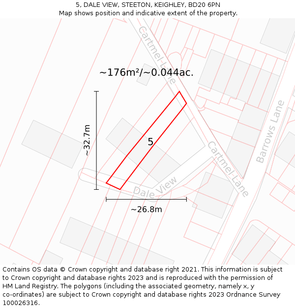 5, DALE VIEW, STEETON, KEIGHLEY, BD20 6PN: Plot and title map