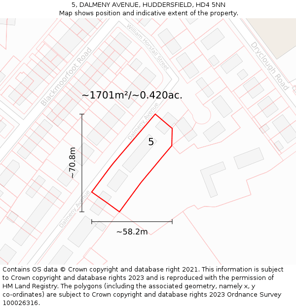 5, DALMENY AVENUE, HUDDERSFIELD, HD4 5NN: Plot and title map