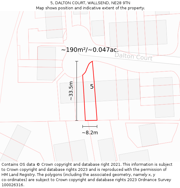 5, DALTON COURT, WALLSEND, NE28 9TN: Plot and title map
