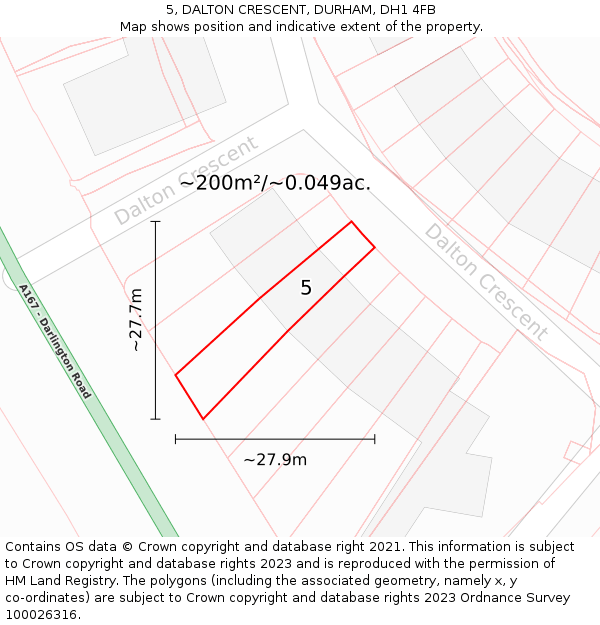 5, DALTON CRESCENT, DURHAM, DH1 4FB: Plot and title map
