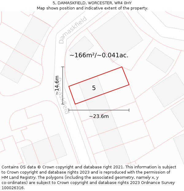 5, DAMASKFIELD, WORCESTER, WR4 0HY: Plot and title map
