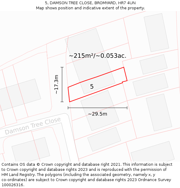 5, DAMSON TREE CLOSE, BROMYARD, HR7 4UN: Plot and title map