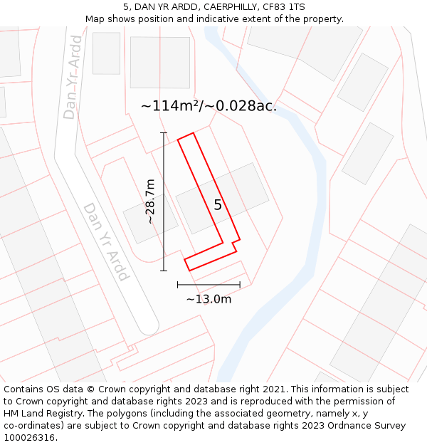 5, DAN YR ARDD, CAERPHILLY, CF83 1TS: Plot and title map