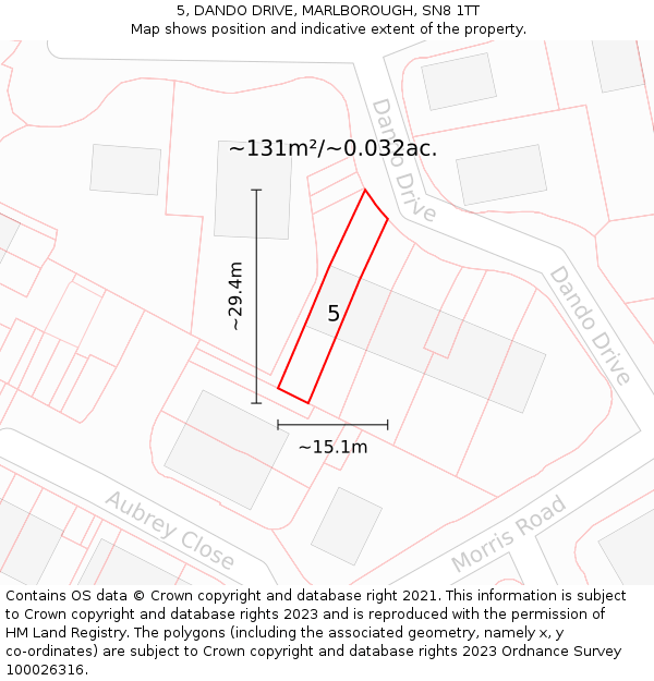 5, DANDO DRIVE, MARLBOROUGH, SN8 1TT: Plot and title map