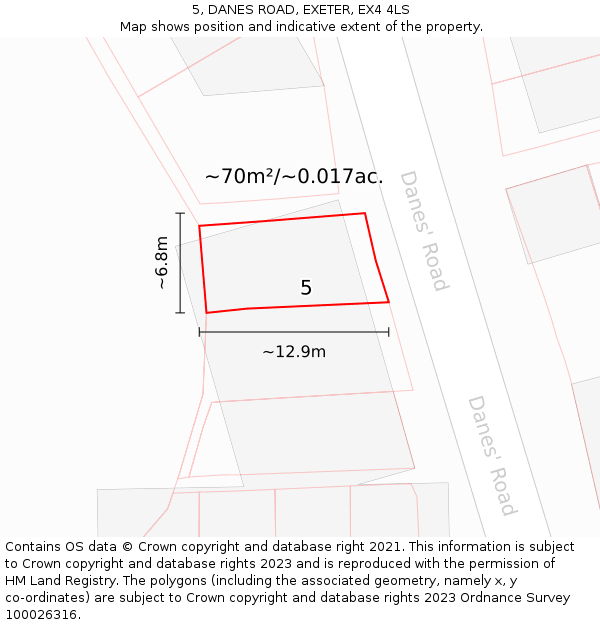 5, DANES ROAD, EXETER, EX4 4LS: Plot and title map