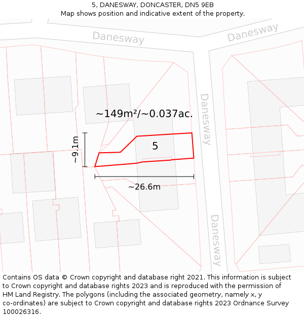 5, DANESWAY, DONCASTER, DN5 9EB: Plot and title map