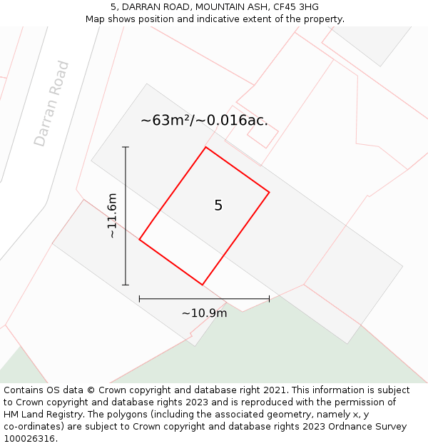 5, DARRAN ROAD, MOUNTAIN ASH, CF45 3HG: Plot and title map