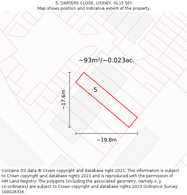 5, DARTERS CLOSE, LYDNEY, GL15 5EY: Plot and title map