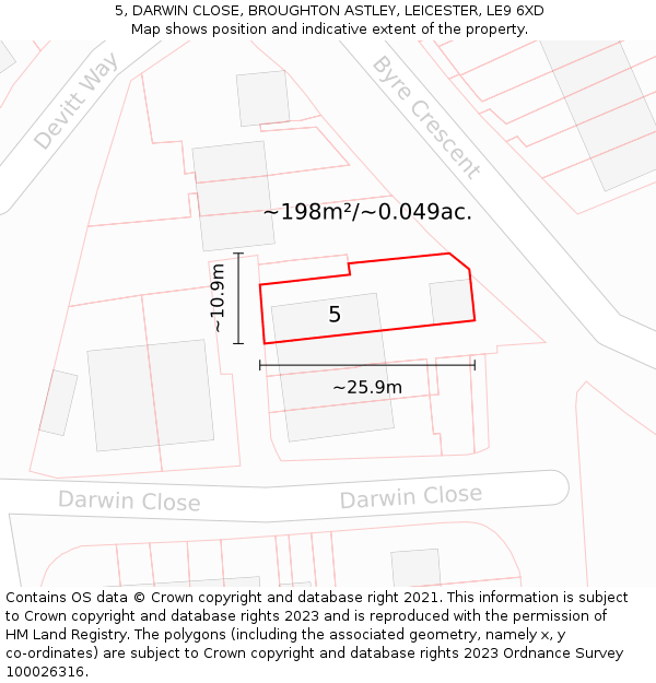 5, DARWIN CLOSE, BROUGHTON ASTLEY, LEICESTER, LE9 6XD: Plot and title map