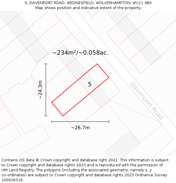 5, DAVENPORT ROAD, WEDNESFIELD, WOLVERHAMPTON, WV11 3BX: Plot and title map
