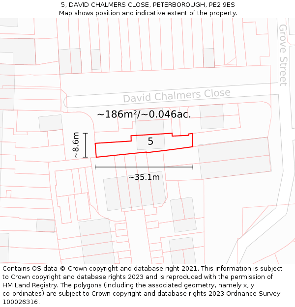 5, DAVID CHALMERS CLOSE, PETERBOROUGH, PE2 9ES: Plot and title map