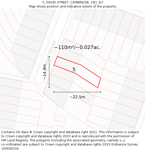 5, DAVID STREET, CAMBRIDGE, CB1 3LY: Plot and title map