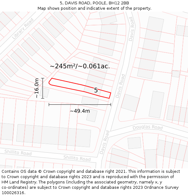 5, DAVIS ROAD, POOLE, BH12 2BB: Plot and title map