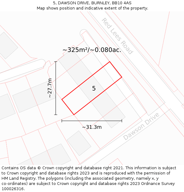 5, DAWSON DRIVE, BURNLEY, BB10 4AS: Plot and title map
