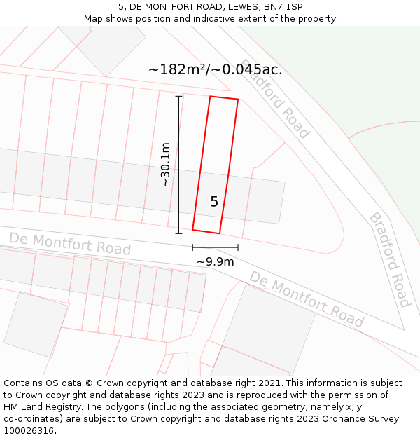 5, DE MONTFORT ROAD, LEWES, BN7 1SP: Plot and title map