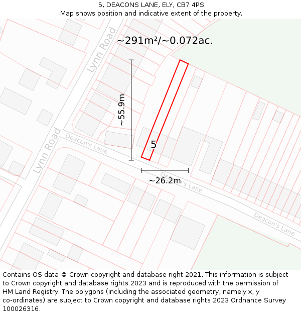 5, DEACONS LANE, ELY, CB7 4PS: Plot and title map