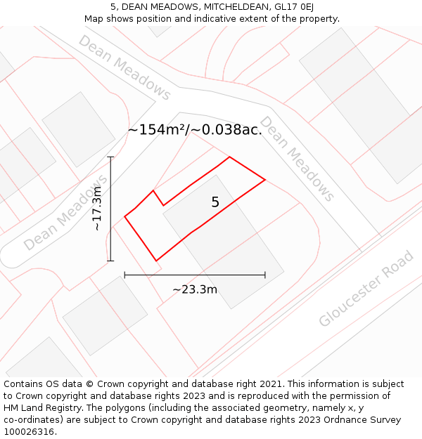 5, DEAN MEADOWS, MITCHELDEAN, GL17 0EJ: Plot and title map