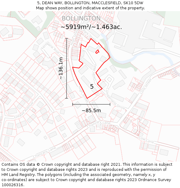 5, DEAN WAY, BOLLINGTON, MACCLESFIELD, SK10 5DW: Plot and title map
