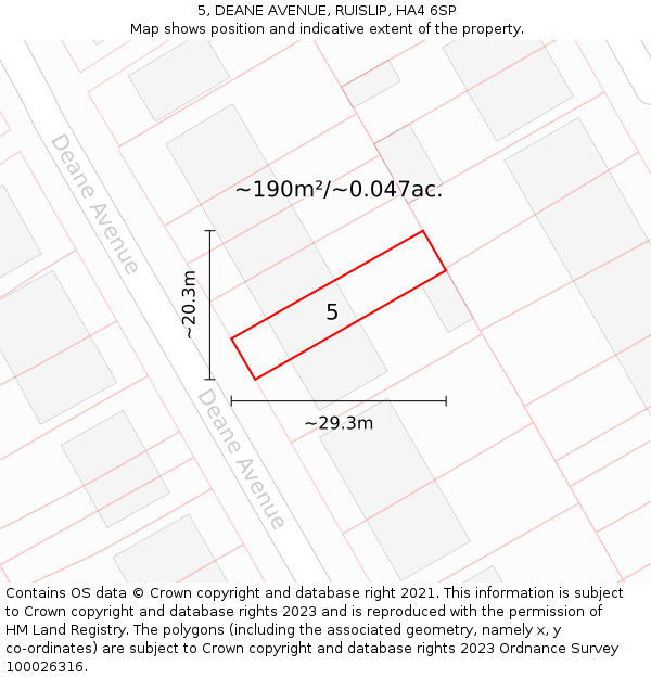5, DEANE AVENUE, RUISLIP, HA4 6SP: Plot and title map