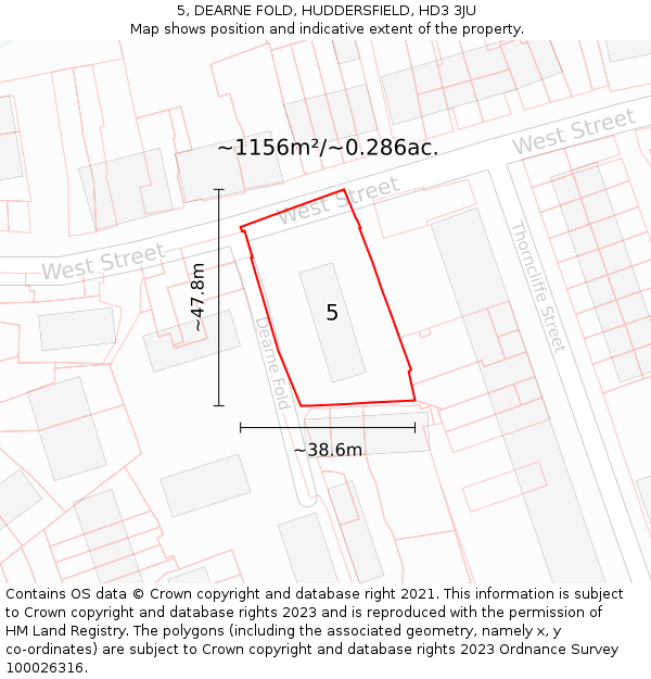 5, DEARNE FOLD, HUDDERSFIELD, HD3 3JU: Plot and title map