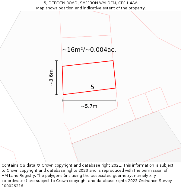 5, DEBDEN ROAD, SAFFRON WALDEN, CB11 4AA: Plot and title map