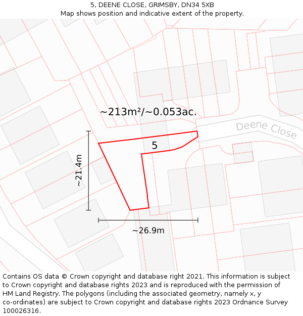 5, DEENE CLOSE, GRIMSBY, DN34 5XB: Plot and title map