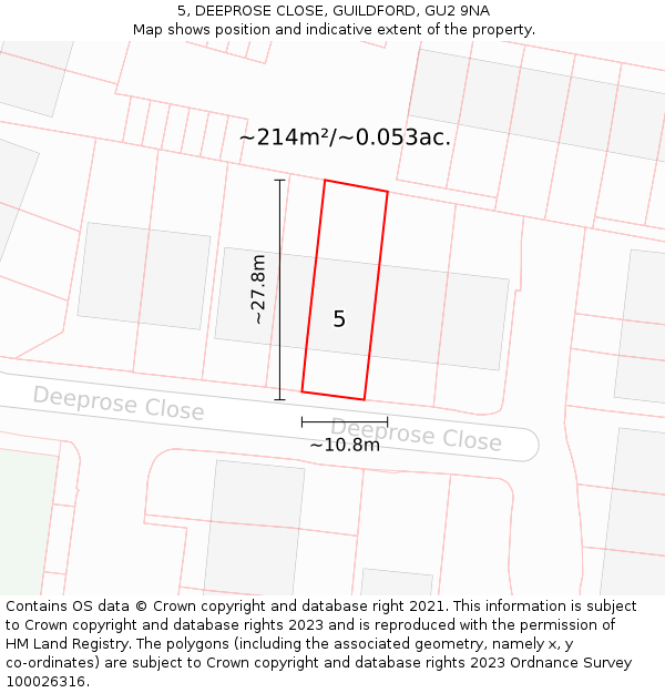 5, DEEPROSE CLOSE, GUILDFORD, GU2 9NA: Plot and title map