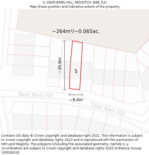 5, DEER BARN HILL, REDDITCH, B98 7LN: Plot and title map