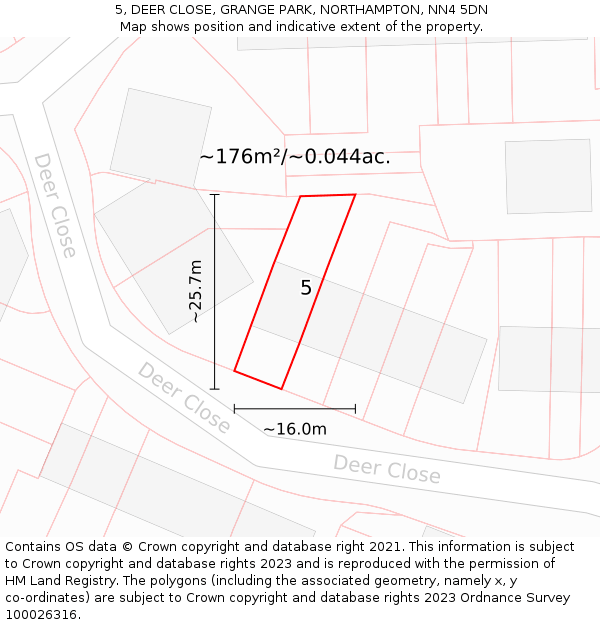5, DEER CLOSE, GRANGE PARK, NORTHAMPTON, NN4 5DN: Plot and title map