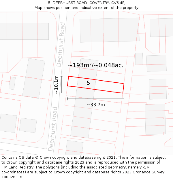 5, DEERHURST ROAD, COVENTRY, CV6 4EJ: Plot and title map
