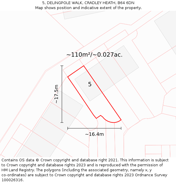 5, DELINGPOLE WALK, CRADLEY HEATH, B64 6DN: Plot and title map