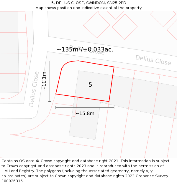 5, DELIUS CLOSE, SWINDON, SN25 2PD: Plot and title map