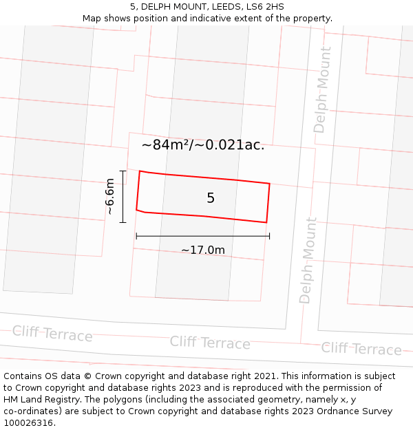 5, DELPH MOUNT, LEEDS, LS6 2HS: Plot and title map