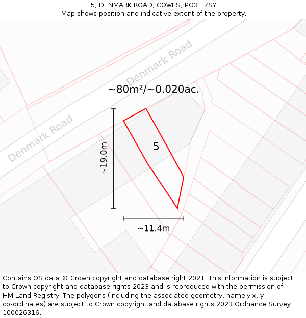 5, DENMARK ROAD, COWES, PO31 7SY: Plot and title map