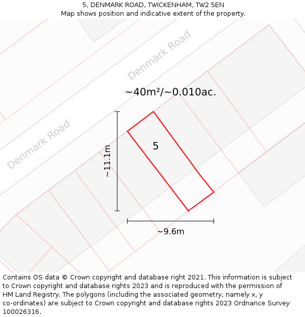 5, DENMARK ROAD, TWICKENHAM, TW2 5EN: Plot and title map