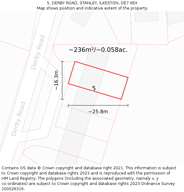 5, DERBY ROAD, STANLEY, ILKESTON, DE7 6EX: Plot and title map
