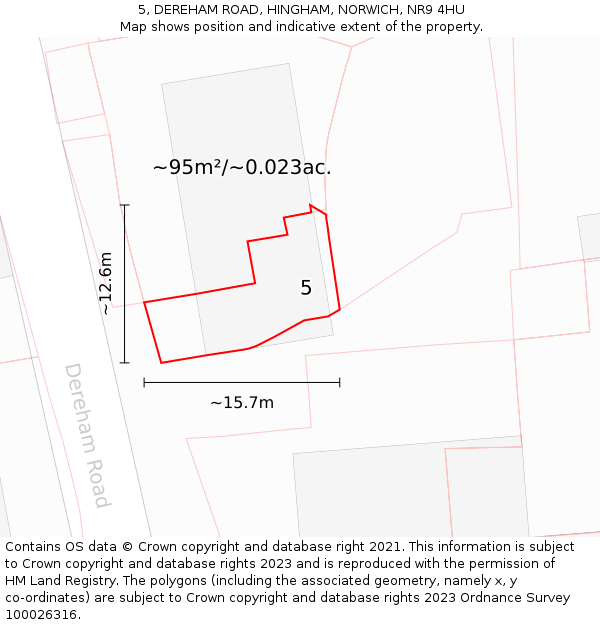 5, DEREHAM ROAD, HINGHAM, NORWICH, NR9 4HU: Plot and title map
