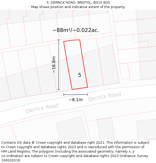 5, DERRICK ROAD, BRISTOL, BS15 8DS: Plot and title map