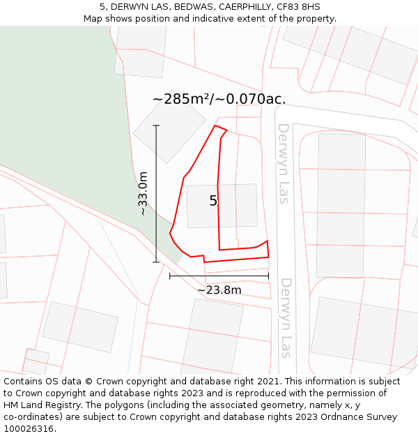 5, DERWYN LAS, BEDWAS, CAERPHILLY, CF83 8HS: Plot and title map