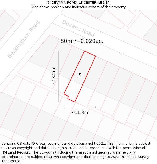 5, DEVANA ROAD, LEICESTER, LE2 1PJ: Plot and title map
