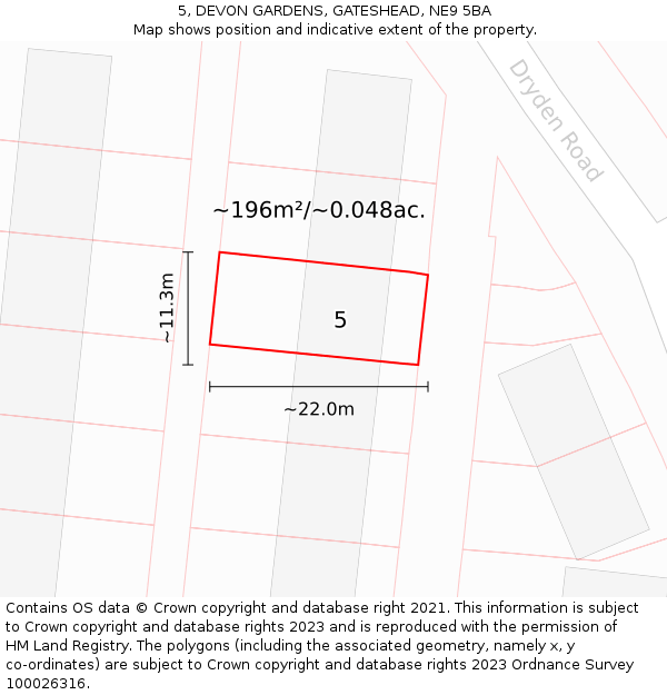 5, DEVON GARDENS, GATESHEAD, NE9 5BA: Plot and title map