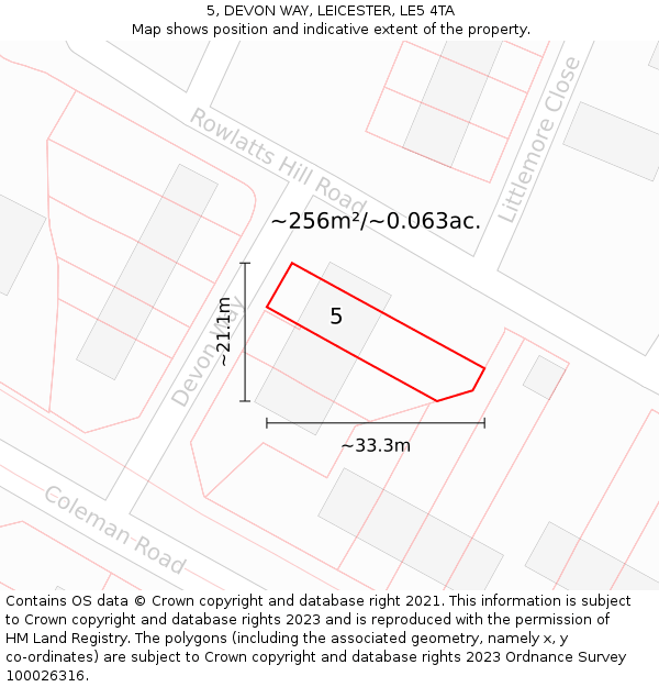5, DEVON WAY, LEICESTER, LE5 4TA: Plot and title map