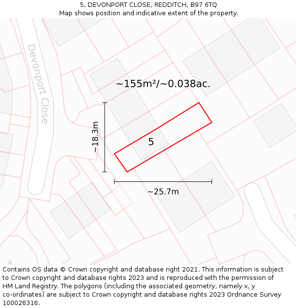 5, DEVONPORT CLOSE, REDDITCH, B97 6TQ: Plot and title map