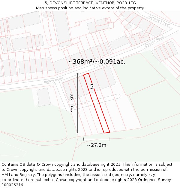 5, DEVONSHIRE TERRACE, VENTNOR, PO38 1EG: Plot and title map