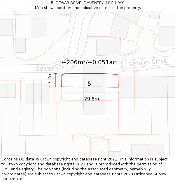 5, DEWAR DRIVE, DAVENTRY, NN11 9YS: Plot and title map